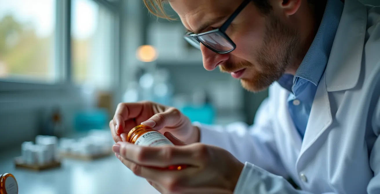 Personne analysant méticuleusement une étiquette avec concentration